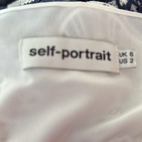 Self-Portrait Neavy blue white strip lace frill off shoulder mini dress US2 UK6 - Picture 6 of 7